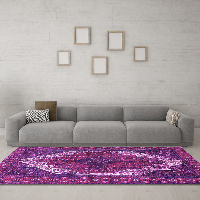 Machine Washable Medallion Purple Traditional Area Rugs in a Living Room, wshtr4616pur