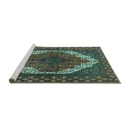 Sideview of Machine Washable Medallion Turquoise Traditional Area Rugs, wshtr4616turq