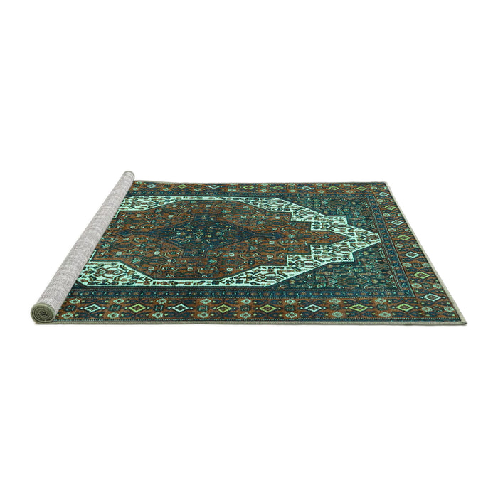 Sideview of Machine Washable Medallion Turquoise Traditional Area Rugs, wshtr4616turq