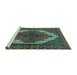 Sideview of Machine Washable Medallion Turquoise Traditional Area Rugs, wshtr4616turq