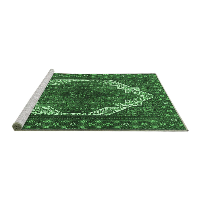 Sideview of Machine Washable Medallion Emerald Green Traditional Area Rugs, wshtr4616emgrn