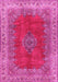 Machine Washable Medallion Pink Traditional Rug, wshtr4617pnk