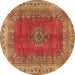 Round Machine Washable Medallion Brown Traditional Rug, wshtr4617brn