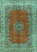 Machine Washable Medallion Turquoise Traditional Area Rugs, wshtr4617turq