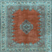 Square Medallion Light Blue Traditional Rug, tr4617lblu