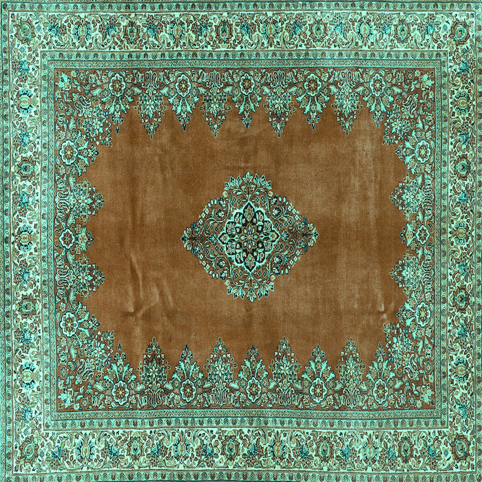 Square Machine Washable Medallion Turquoise Traditional Area Rugs, wshtr4617turq