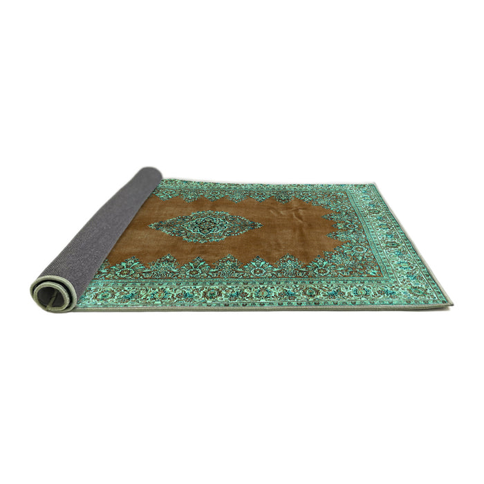 Sideview of Medallion Turquoise Traditional Rug, tr4617turq