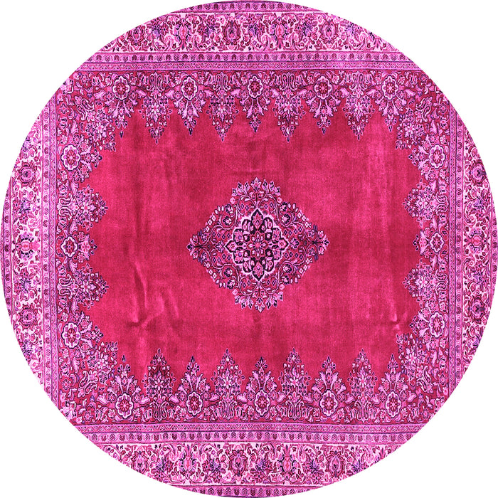 Round Machine Washable Medallion Pink Traditional Rug, wshtr4617pnk