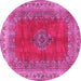Round Machine Washable Medallion Pink Traditional Rug, wshtr4617pnk