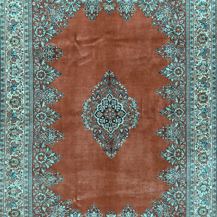 Machine Washable Medallion Light Blue Traditional Rug, wshtr4617lblu