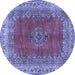 Round Machine Washable Medallion Blue Traditional Rug, wshtr4617blu