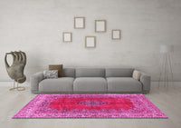 Machine Washable Medallion Pink Traditional Rug, wshtr4617pnk