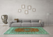 Machine Washable Medallion Turquoise Traditional Area Rugs in a Living Room,, wshtr4617turq