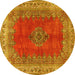 Round Machine Washable Medallion Yellow Traditional Rug, wshtr4617yw