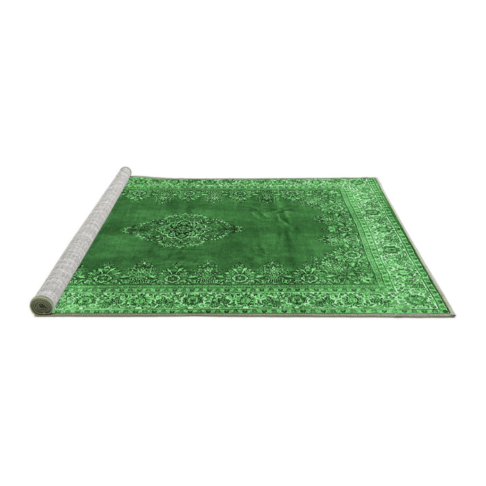 Sideview of Machine Washable Medallion Emerald Green Traditional Area Rugs, wshtr4617emgrn