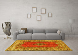 Machine Washable Medallion Yellow Traditional Rug in a Living Room, wshtr4617yw
