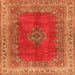 Round Machine Washable Medallion Orange Traditional Area Rugs, wshtr4617org