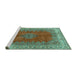 Sideview of Machine Washable Medallion Turquoise Traditional Area Rugs, wshtr4617turq