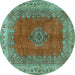 Round Machine Washable Medallion Turquoise Traditional Area Rugs, wshtr4617turq