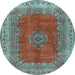 Round Medallion Light Blue Traditional Rug, tr4617lblu