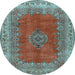 Round Machine Washable Medallion Light Blue Traditional Rug, wshtr4617lblu