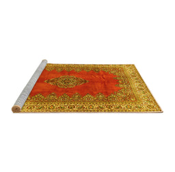 Sideview of Machine Washable Medallion Yellow Traditional Rug, wshtr4617yw