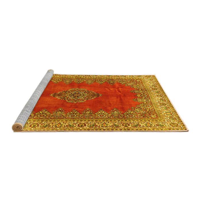Sideview of Machine Washable Medallion Yellow Traditional Rug, wshtr4617yw