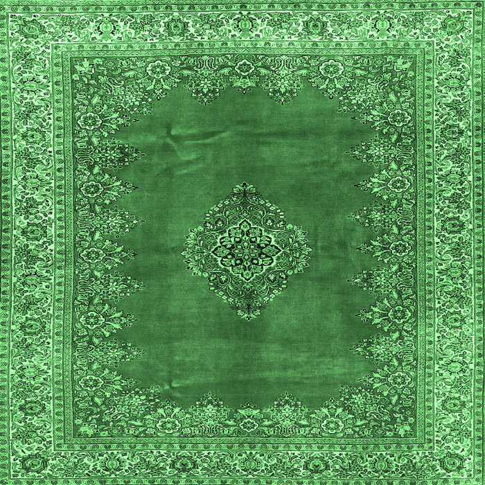 Square Machine Washable Medallion Emerald Green Traditional Area Rugs, wshtr4617emgrn