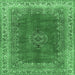 Square Machine Washable Medallion Emerald Green Traditional Area Rugs, wshtr4617emgrn