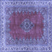 Square Machine Washable Medallion Blue Traditional Rug, wshtr4617blu