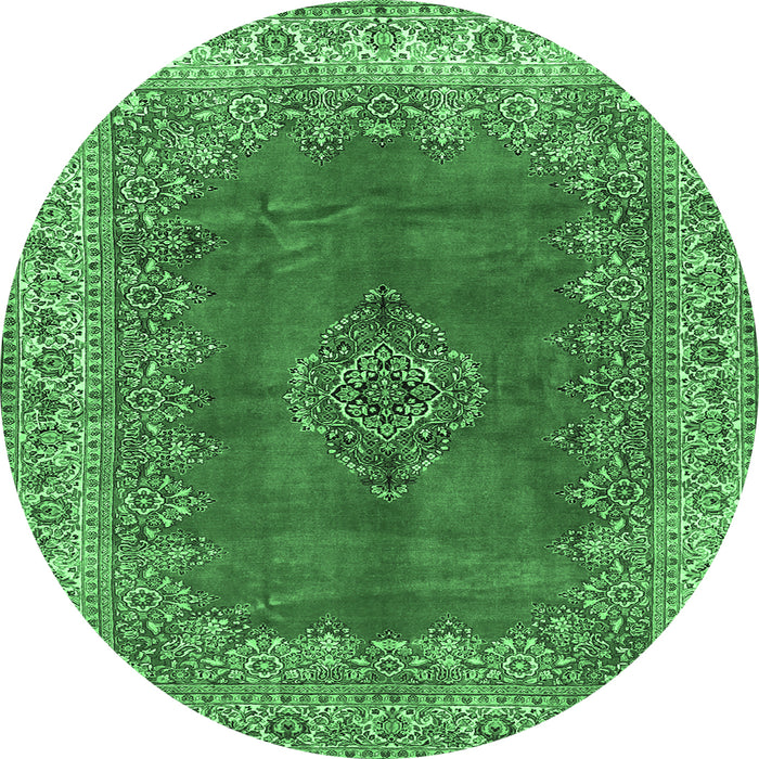Round Machine Washable Medallion Emerald Green Traditional Area Rugs, wshtr4617emgrn