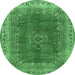Round Machine Washable Medallion Emerald Green Traditional Area Rugs, wshtr4617emgrn