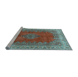 Sideview of Machine Washable Medallion Light Blue Traditional Rug, wshtr4617lblu