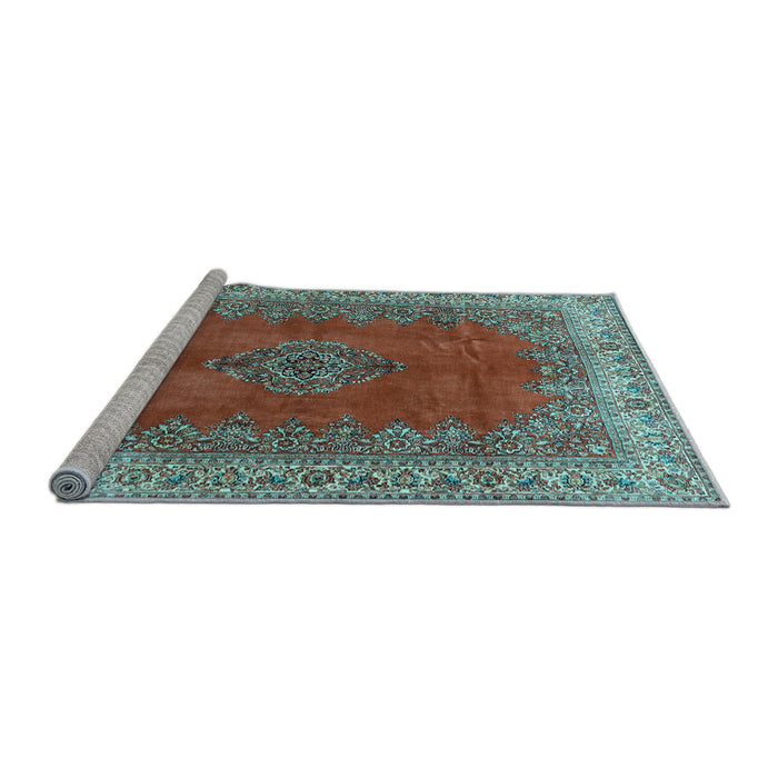 Sideview of Machine Washable Medallion Light Blue Traditional Rug, wshtr4617lblu
