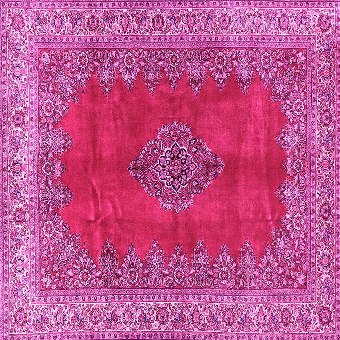 Square Machine Washable Medallion Pink Traditional Rug, wshtr4617pnk