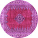Round Machine Washable Medallion Purple Traditional Area Rugs, wshtr4617pur