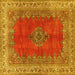 Square Machine Washable Medallion Yellow Traditional Rug, wshtr4617yw