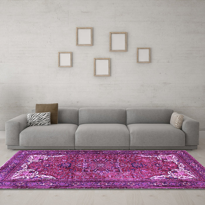Machine Washable Persian Purple Traditional Area Rugs in a Living Room, wshtr4618pur