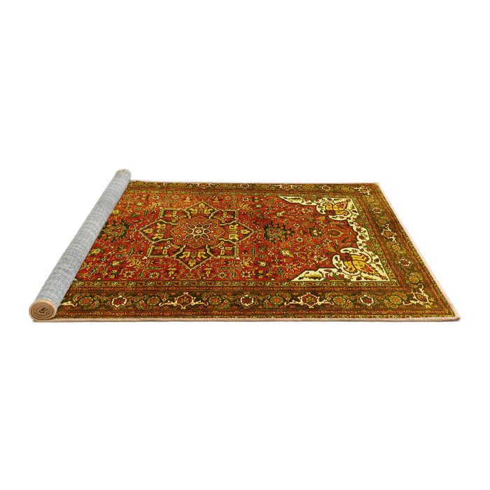 Sideview of Machine Washable Persian Yellow Traditional Rug, wshtr4618yw