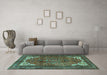 Machine Washable Persian Turquoise Traditional Area Rugs in a Living Room,, wshtr4618turq