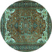 Round Machine Washable Persian Turquoise Traditional Area Rugs, wshtr4618turq