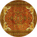 Round Machine Washable Persian Yellow Traditional Rug, wshtr4618yw