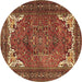 Round Persian Brown Traditional Rug, tr4618brn