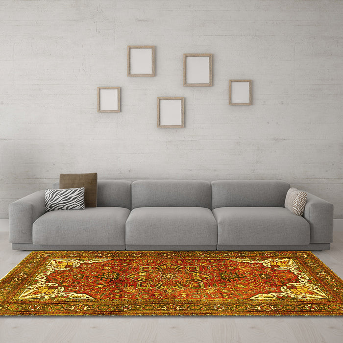 Machine Washable Persian Yellow Traditional Rug in a Living Room, wshtr4618yw