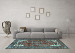 Machine Washable Persian Light Blue Traditional Rug in a Living Room, wshtr4618lblu