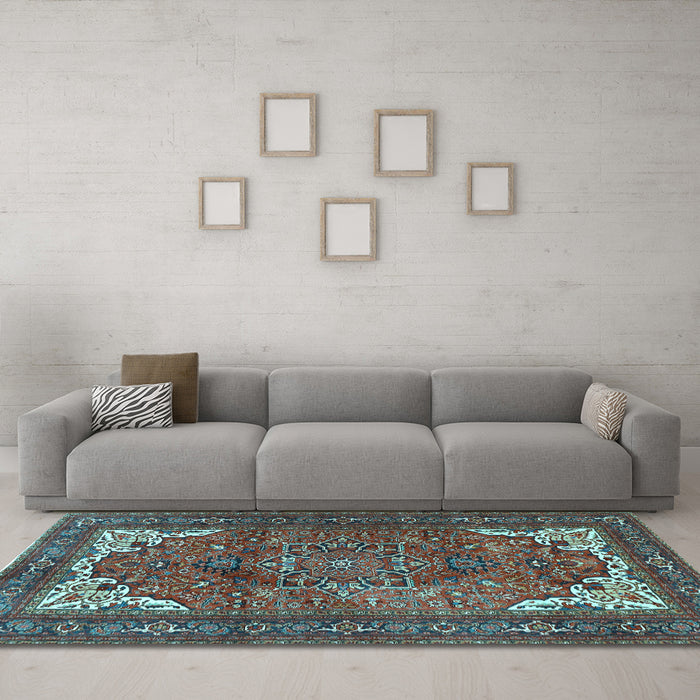 Machine Washable Persian Light Blue Traditional Rug in a Living Room, wshtr4618lblu