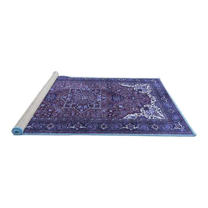 Sideview of Machine Washable Persian Blue Traditional Rug, wshtr4618blu