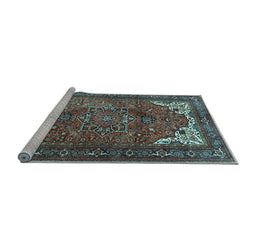 Sideview of Machine Washable Persian Light Blue Traditional Rug, wshtr4618lblu