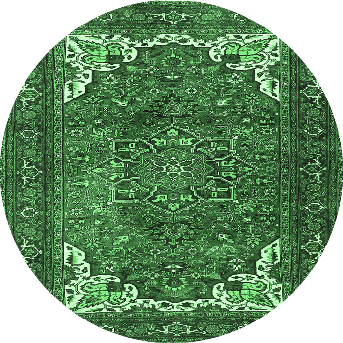 Round Persian Emerald Green Traditional Rug, tr4618emgrn