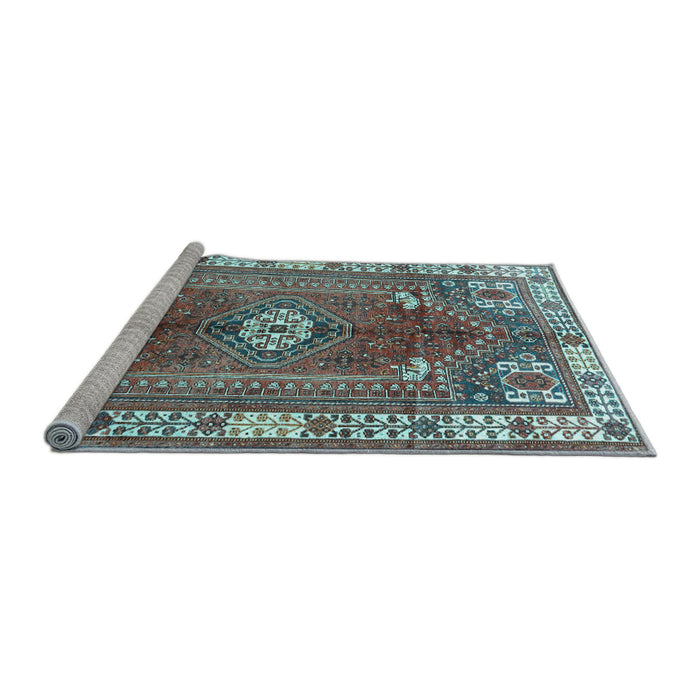 Sideview of Machine Washable Persian Light Blue Traditional Rug, wshtr4619lblu